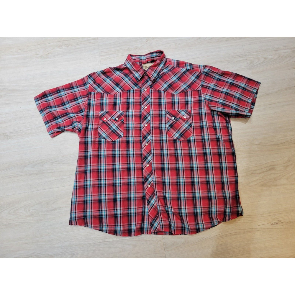 Wrangler Western Pearl Snap Plaid Red Aqua/Turquoise Short Sleeve Shirt Size 3XL